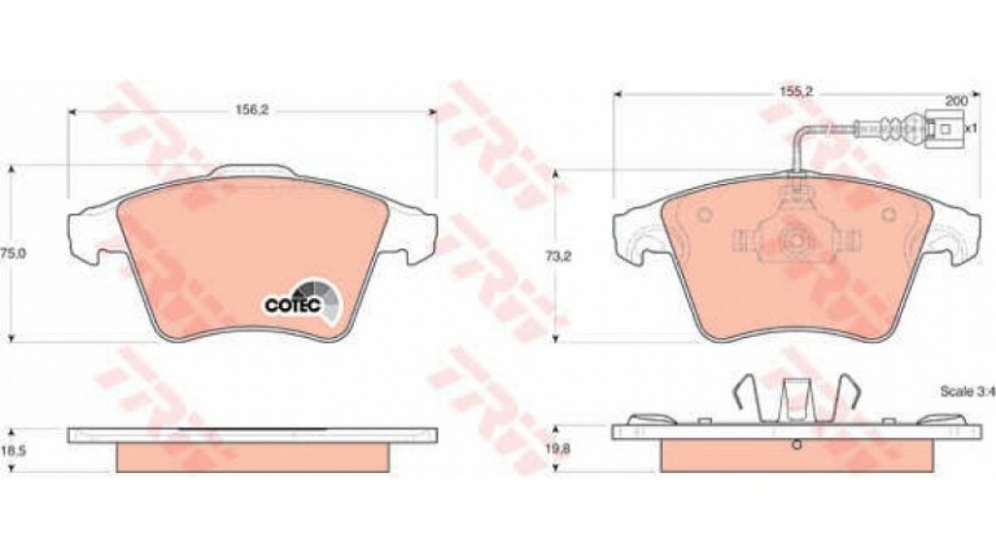 Set Placute Frana Fata Trw Volkswagen T4 1990-2003 Platou/Sasiu GDB1555