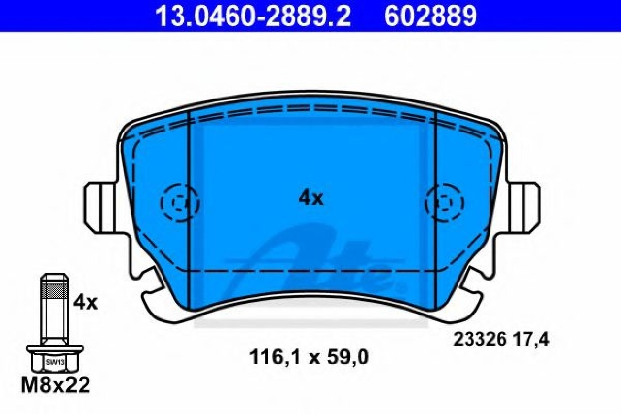 Set placute frana,frana disc AUDI A4 (8EC, B7) (2004 - 2008) ATE 13.0460-2889.2 piesa NOUA