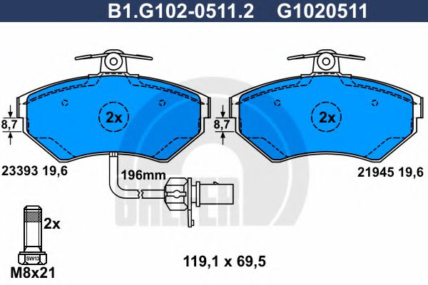 Set placute frana,frana disc AUDI A4 Avant (8E5, B6) (2001 - 2004) GALFER B1.G102-0511.2 piesa NOUA