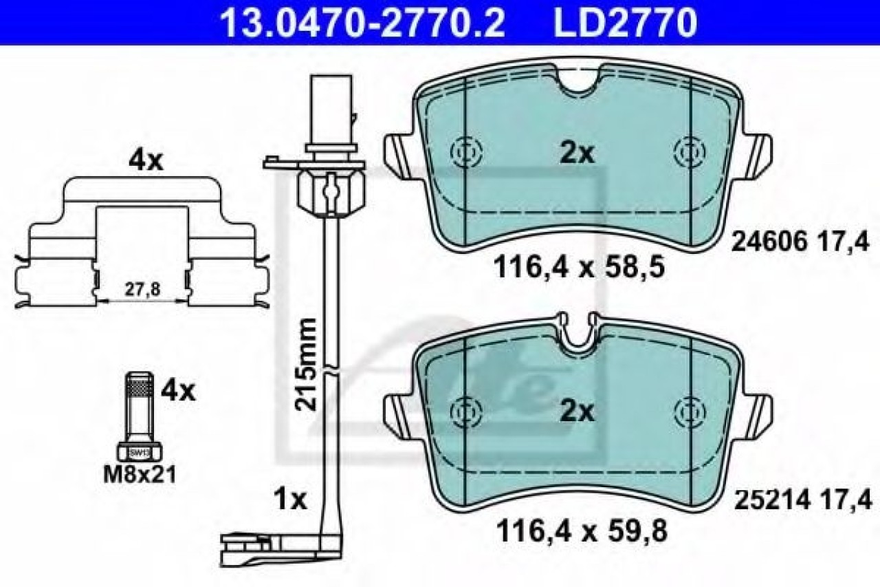 Set placute frana,frana disc AUDI A4 Avant (8K5, B8) (2007 - 2015) ATE 13.0470-2770.2 piesa NOUA