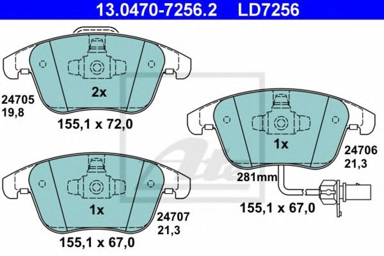 Set placute frana,frana disc AUDI A5 (8T3) (2007 - 2016) ATE 13.0470-7256.2 piesa NOUA