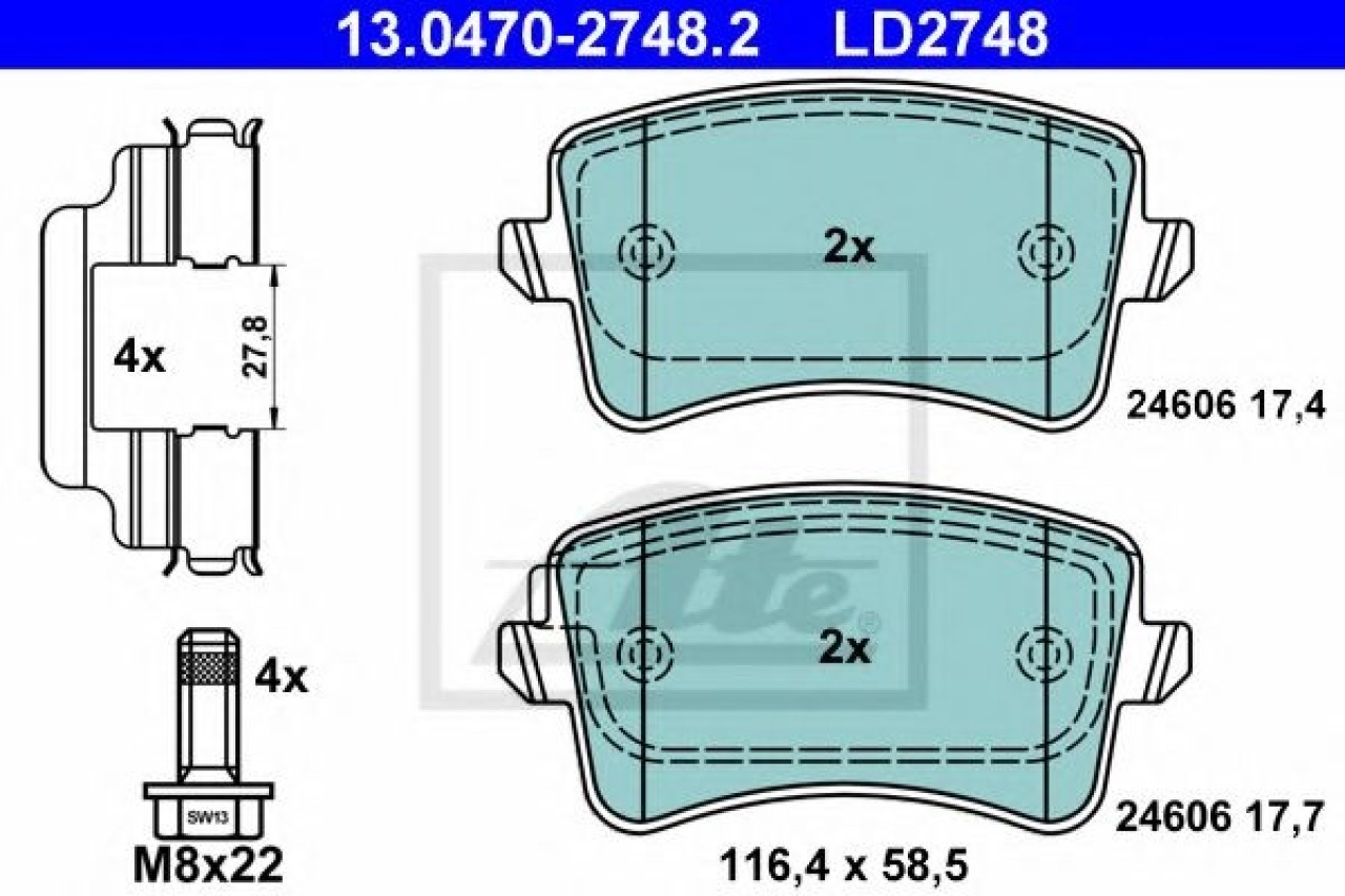 Set placute frana,frana disc AUDI A5 (8T3) (2007 - 2016) ATE 13.0470-2748.2 piesa NOUA