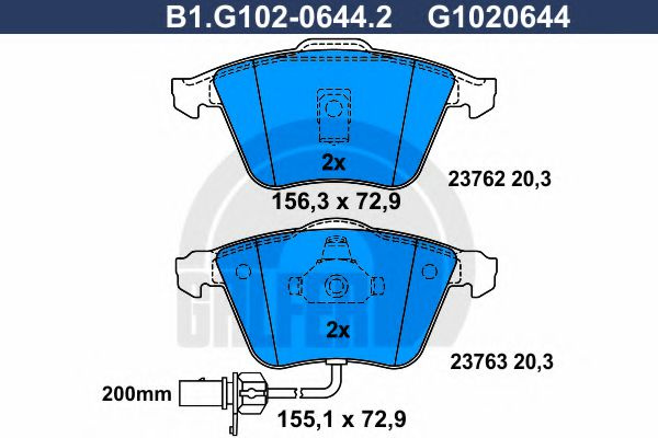 Set placute frana,frana disc AUDI ALLROAD (4BH, C5) (2000 - 2005) GALFER B1.G102-0644.2 piesa NOUA