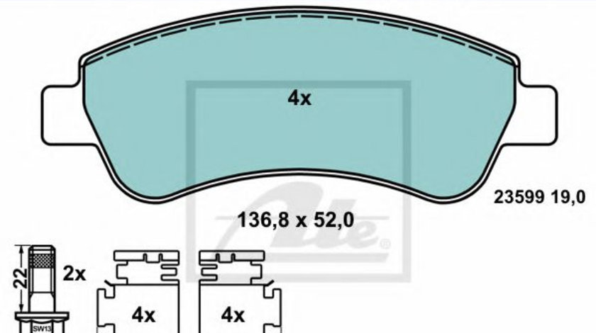 Set placute frana,frana disc CITROEN BERLINGO caroserie (M) (1996 - 2016) ATE 13.0470-3994.2 piesa NOUA