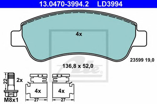 Set placute frana,frana disc CITROEN C-ELYSEE (2012 - 2016) ATE 13.0470-3994.2 piesa NOUA