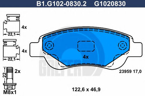 Set placute frana,frana disc CITROEN C1 II (2014 - 2016) GALFER B1.G102-0830.2 piesa NOUA