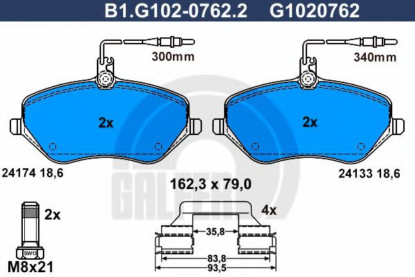 Set placute frana,frana disc CITROEN C5 III Break (TD) (2008 - 2016) GALFER B1.G102-0762.2 piesa NOUA