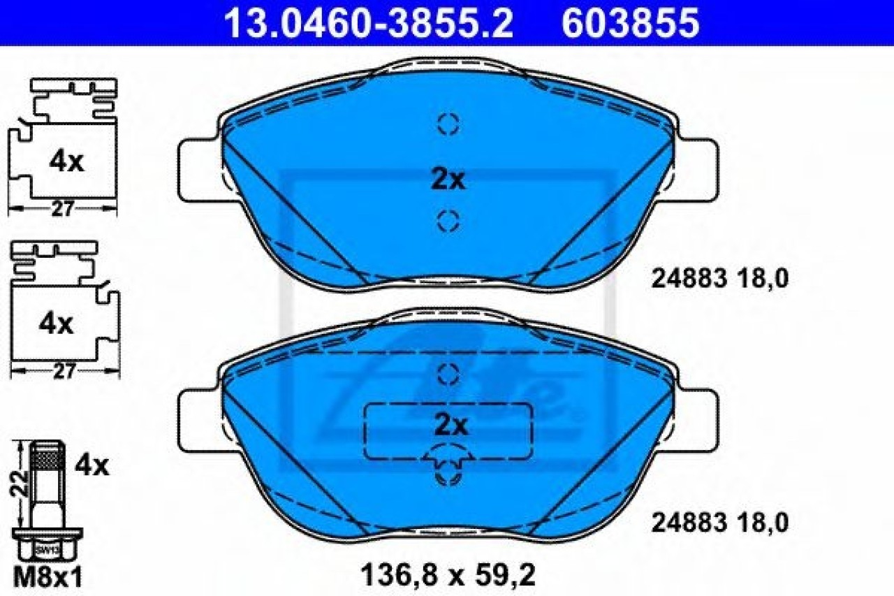 Set placute frana,frana disc CITROEN DS3 Cabriolet (2013 - 2015) ATE 13.0460-3855.2 piesa NOUA