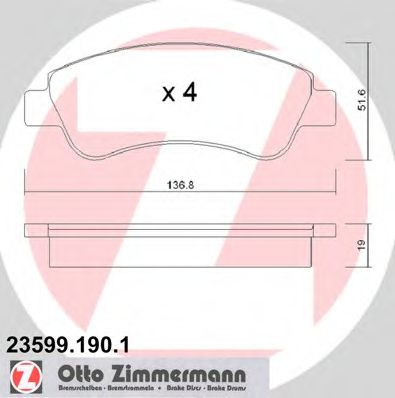 Set placute frana,frana disc CITROEN XSARA (N1) (1997 - 2005) ZIMMERMANN 23599.190.1 piesa NOUA