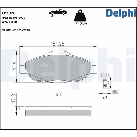 Set Placute Frana,frana Disc Delphi Peugeot LP2070
