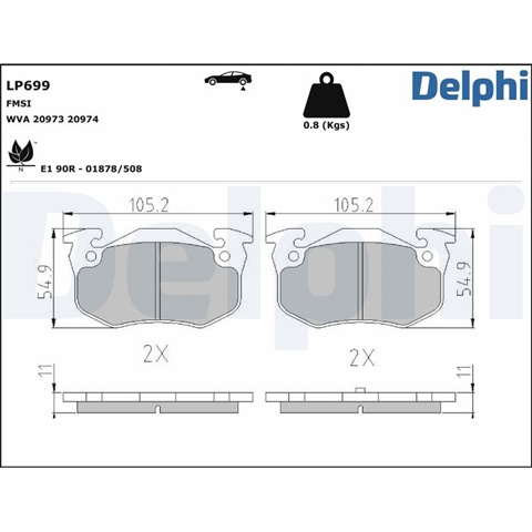 Set Placute Frana,frana Disc Delphi Peugeot LP699