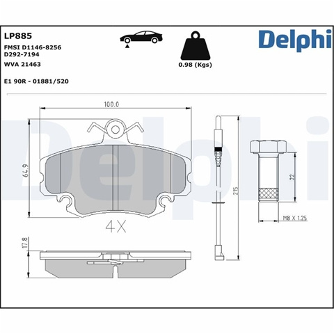 Set Placute Frana,frana Disc Delphi Peugeot LP885