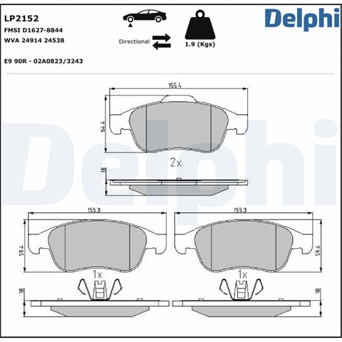 Set Placute Frana,frana Disc Delphi Renault LP2152