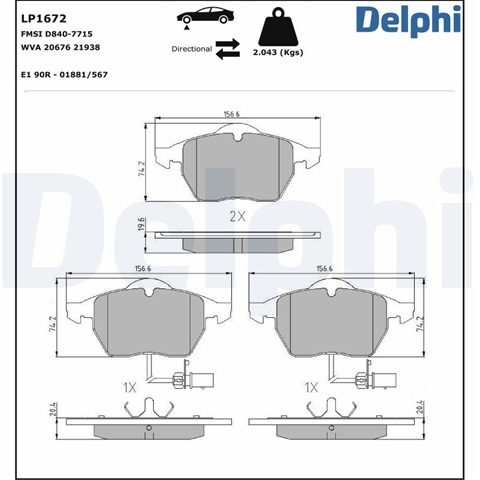 Set Placute Frana,frana Disc Delphi Vw (Svw) LP1672