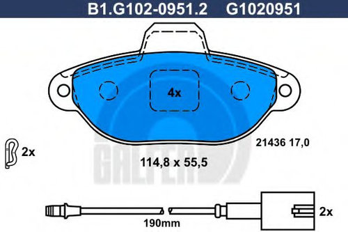 Set placute frana,frana disc FIAT 500 (312) (2007 - 2016) GALFER B1.G102-0951.2 piesa NOUA