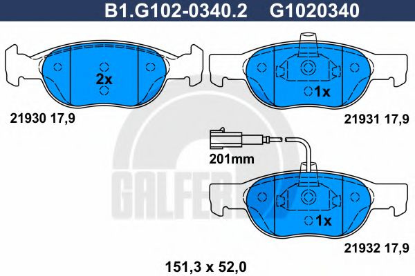 Set placute frana,frana disc FIAT BRAVA (182) (1995 - 2003) GALFER B1.G102-0340.2 piesa NOUA