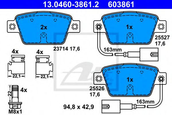 Set placute frana,frana disc FIAT BRAVO II (198) (2006 - 2016) ATE 13.0460-3861.2 piesa NOUA