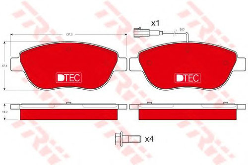 Set placute frana,frana disc FIAT BRAVO Van (198) (2008 - 2016) TRW GDB1483DTE piesa NOUA