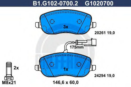 Set placute frana,frana disc FIAT CROMA (194) (2005 - 2016) GALFER B1.G102-0700.2 piesa NOUA