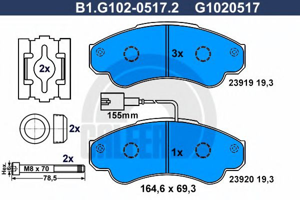 Set placute frana,frana disc FIAT DUCATO bus (244) (2002 - 2016) GALFER B1.G102-0517.2 piesa NOUA