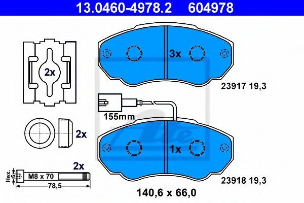Set placute frana,frana disc FIAT DUCATO bus (244) (2002 - 2016) ATE 13.0460-4978.2 piesa NOUA
