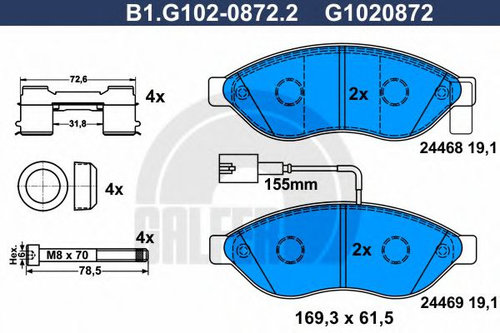 Set placute frana,frana disc FIAT DUCATO bus (250, 290) (2006 - 2016) GALFER B1.G102-0872.2 piesa NO...