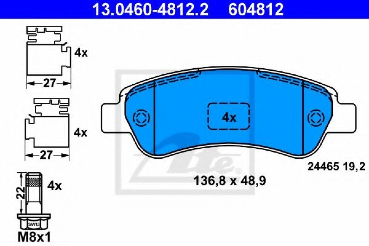 Set placute frana,frana disc FIAT DUCATO bus (250, 290) (2006 - 2016) ATE 13.0460-4812.2 piesa NOUA