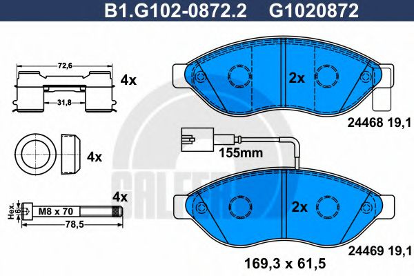 Set placute frana,frana disc FIAT DUCATO platou / sasiu (250, 290) (2006 - 2016) GALFER B1.G102-0872.2 piesa NOUA