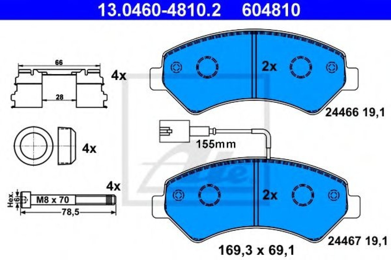Set placute frana,frana disc FIAT DUCATO platou / sasiu (250, 290) (2006 - 2016) ATE 13.0460-4810.2 piesa NOUA