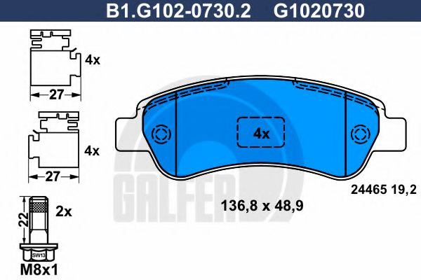 Set placute frana,frana disc FIAT DUCATO platou / sasiu (250, 290) (2006 - 2016) GALFER B1.G102-0730.2 piesa NOUA