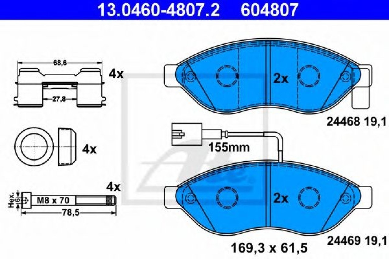 Set placute frana,frana disc FIAT DUCATO platou / sasiu (250, 290) (2006 - 2016) ATE 13.0460-4807.2 piesa NOUA