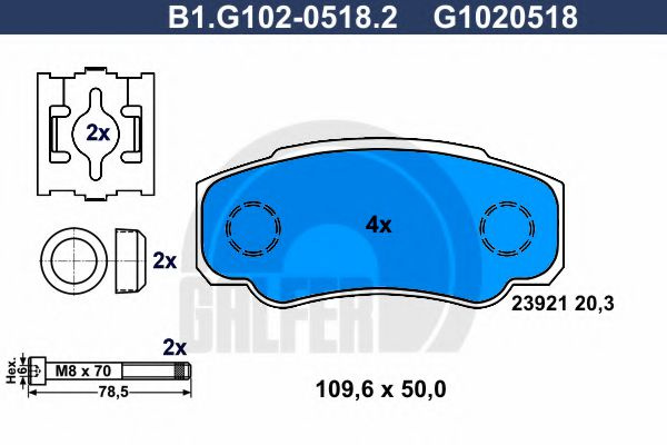 Set placute frana,frana disc FIAT DUCATO platou / sasiu (230) (1994 - 2002) GALFER B1.G102-0518.2 piesa NOUA