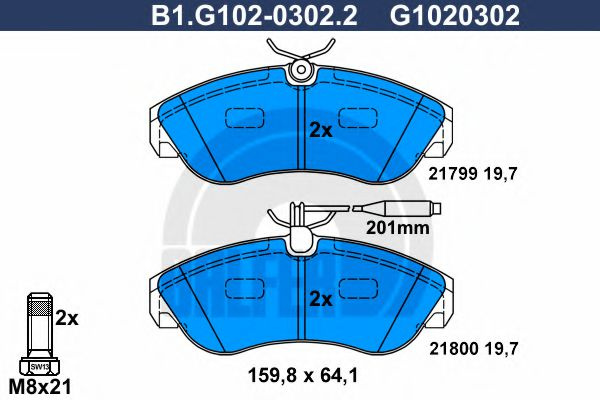 Set placute frana,frana disc FIAT DUCATO caroserie (230L) (1994 - 2002) GALFER B1.G102-0302.2 piesa NOUA