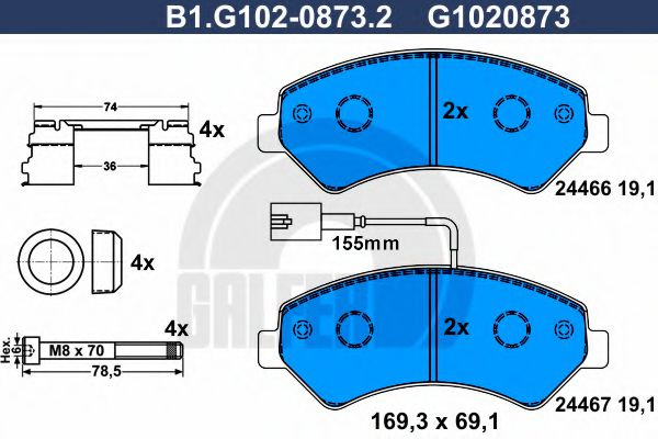 Set placute frana,frana disc FIAT DUCATO caroserie (250, 290) (2006 - 2016) GALFER B1.G102-0873.2 piesa NOUA