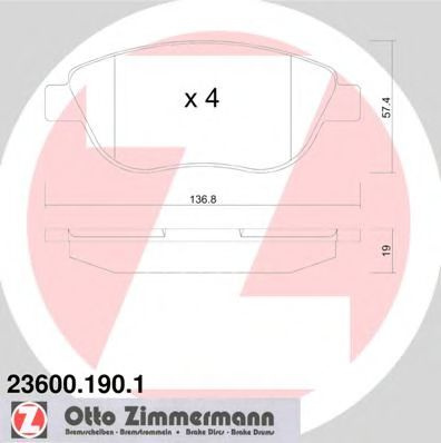 Set placute frana,frana disc FIAT IDEA (350) (2003 - 2016) ZIMMERMANN 23600.190.1 piesa NOUA