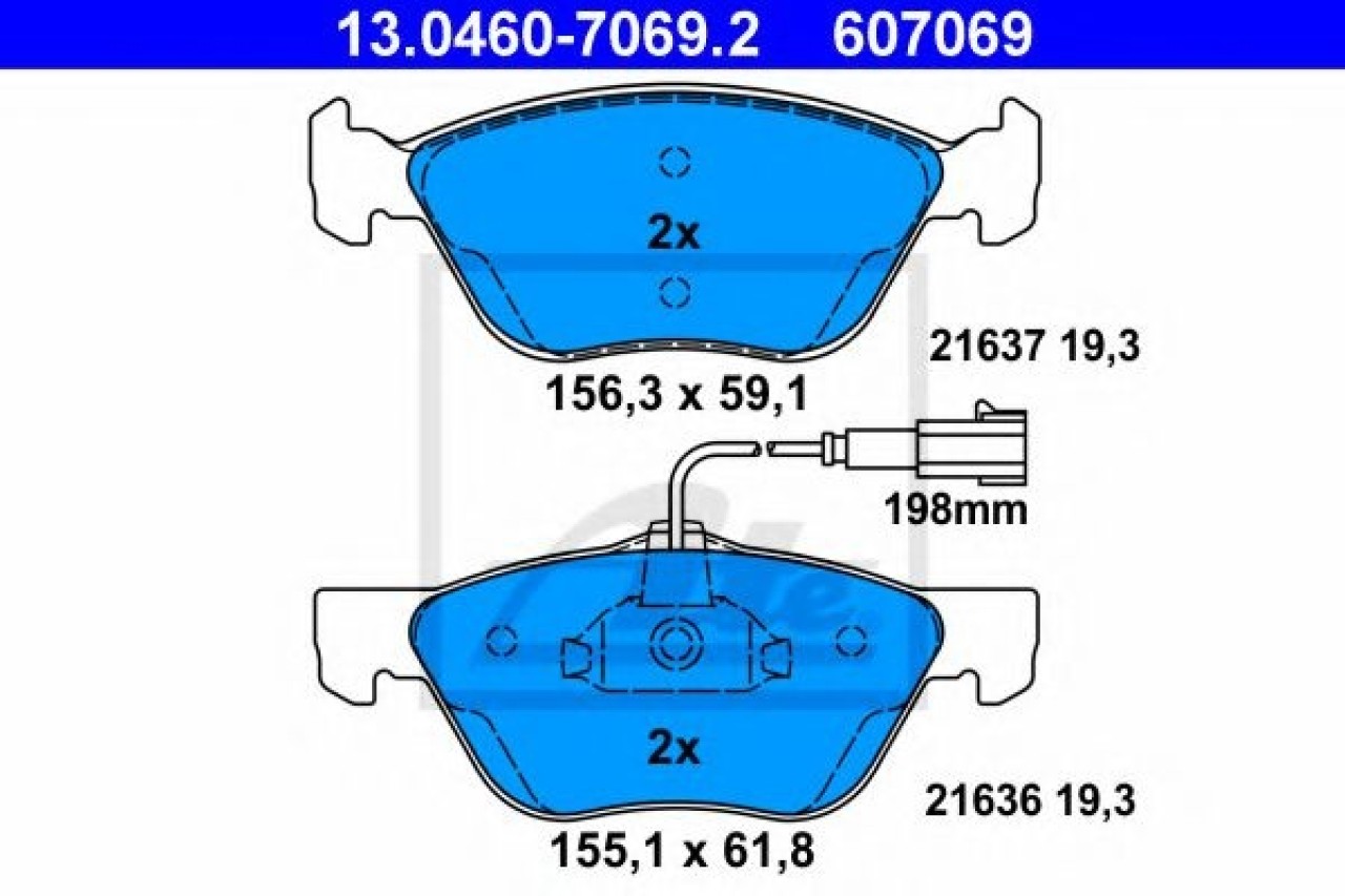 Set placute frana,frana disc FIAT MAREA (185) (1996 - 2007) ATE 13.0460-7069.2 piesa NOUA