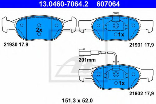 Set placute frana,frana disc FIAT MAREA Weekend (185) (1996 - 2007) ATE 13.0460-7064.2 piesa NOUA