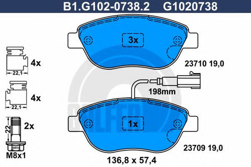 Set placute frana,frana disc FIAT MULTIPLA (186) (1999 - 2010) GALFER B1.G102-0738.2 piesa NOUA