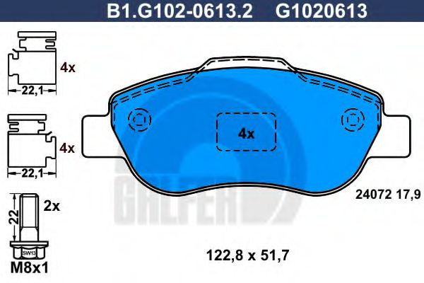 Set placute frana,frana disc FIAT PANDA Van (169) (2004 - 2016) GALFER B1.G102-0613.2 piesa NOUA