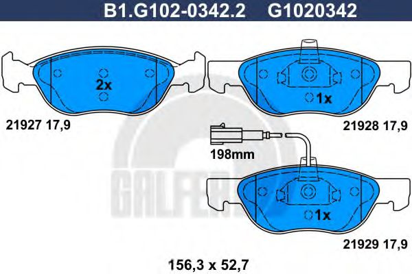 Set placute frana,frana disc FIAT PUNTO (176) (1993 - 1999) GALFER B1.G102-0342.2 piesa NOUA