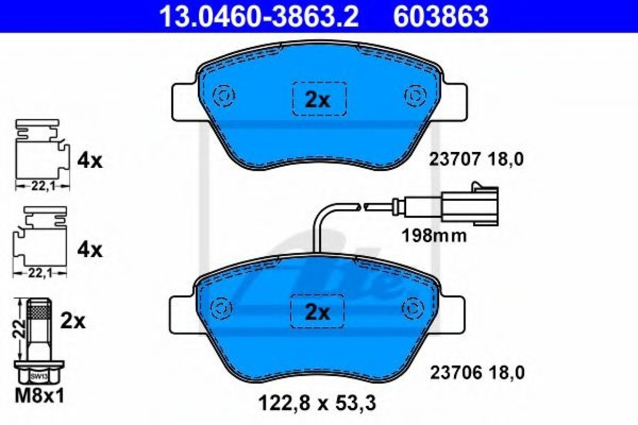Set placute frana,frana disc FIAT PUNTO (188) (1999 - 2016) ATE 13.0460-3863.2 piesa NOUA