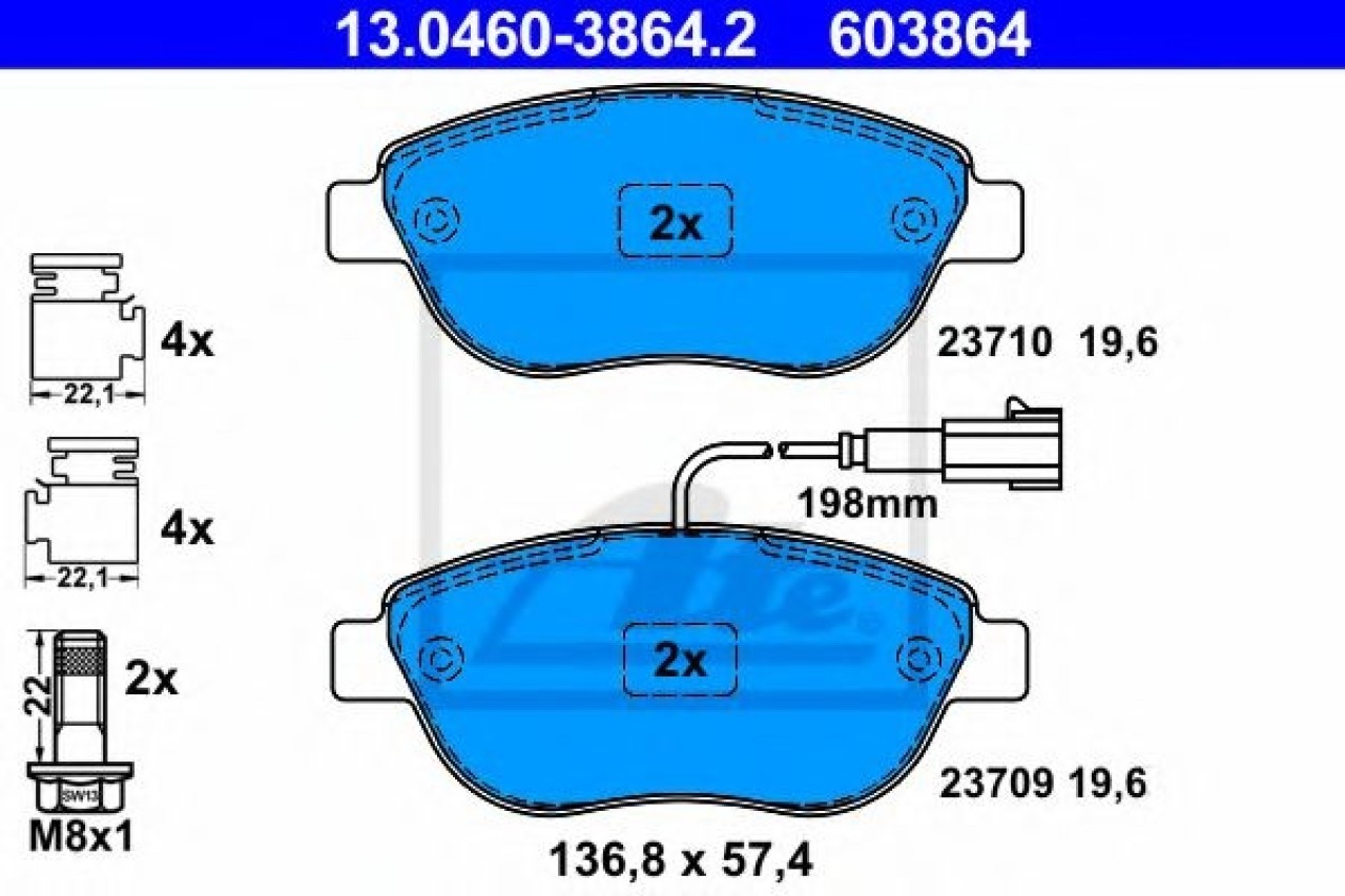 Set placute frana,frana disc FIAT PUNTO (199) (2012 - 2016) ATE 13.0460-3864.2 piesa NOUA