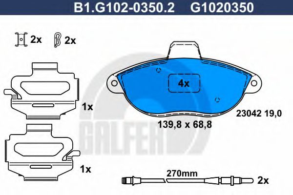 Set placute frana,frana disc FIAT SCUDO caroserie (220L) (1996 - 2006) GALFER B1.G102-0350.2 piesa NOUA