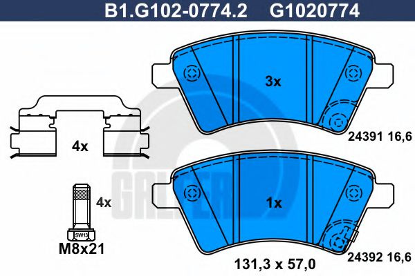 Set placute frana,frana disc FIAT SEDICI (FY) (2006 - 2016) GALFER B1.G102-0774.2 piesa NOUA