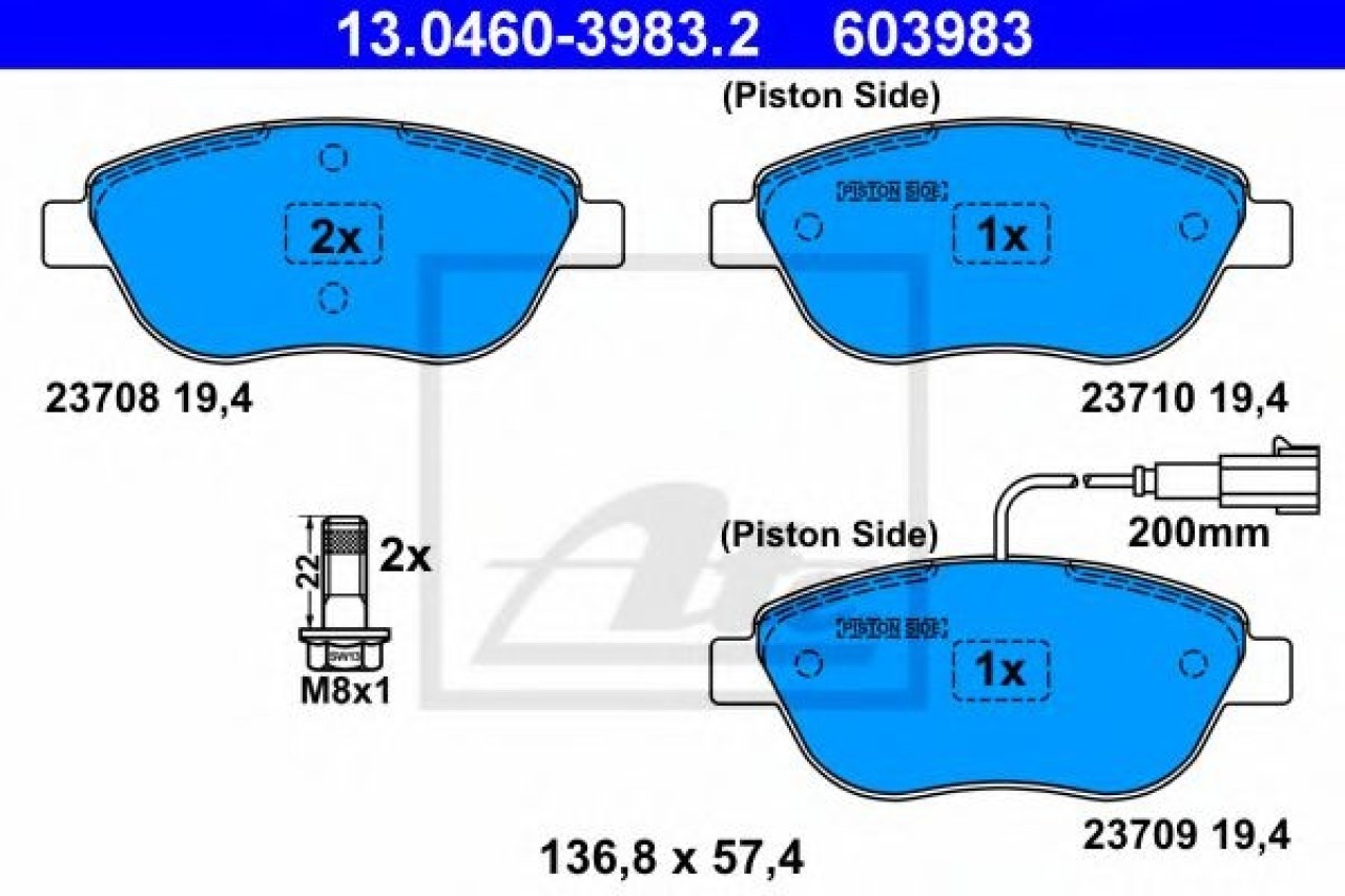 Set placute frana,frana disc FIAT STILO Multi Wagon (192) (2003 - 2008) ATE 13.0460-3983.2 piesa NOUA