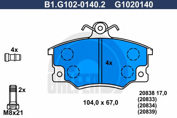 Set placute frana,frana disc FIAT STRADA I (138A) (1978 - 1987) GALFER B1.G102-0140.2 piesa NOUA