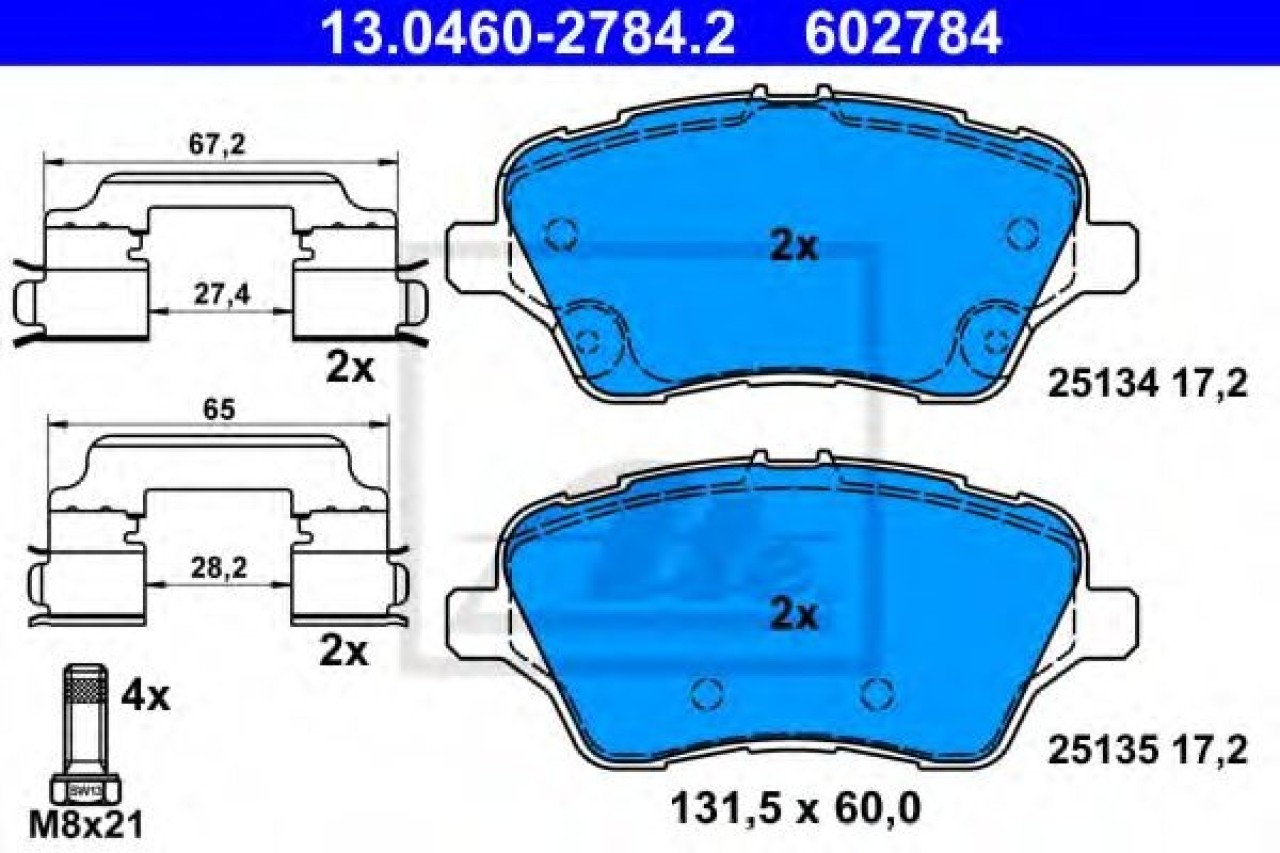 Set placute frana,frana disc FORD FIESTA VI (2008 - 2016) ATE 13.0460-2784.2 piesa NOUA