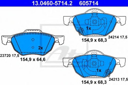 Set placute frana,frana disc HONDA ACCORD VII Tourer (CM) (2003 - 2008) ATE 13.0460-5714.2 piesa NOU...