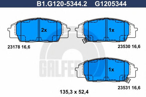 Set placute frana,frana disc HONDA CIVIC VII Cupe (EM2) (2001 - 2005) GALFER B1.G120-5344.2 piesa NO...