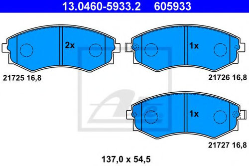 Set placute frana,frana disc HYUNDAI ELANTRA limuzina (XD) (2000 - 2006) ATE 13.0460-5933.2 piesa NO...